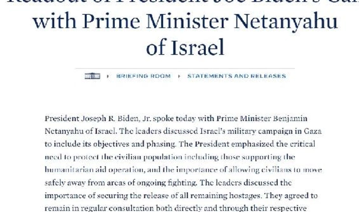 BİDEN VE NETANYAHU TELEFONDA GÖRÜŞTÜ