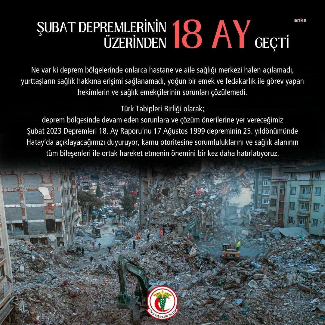 Depremin üzerinden 18 ay geçti... TTB: Bölgedeki yurttaşların sağlık hakkına erişimi sağlanamadı, hekimler ve sağlık emekçilerinin sorunları çözülemedi