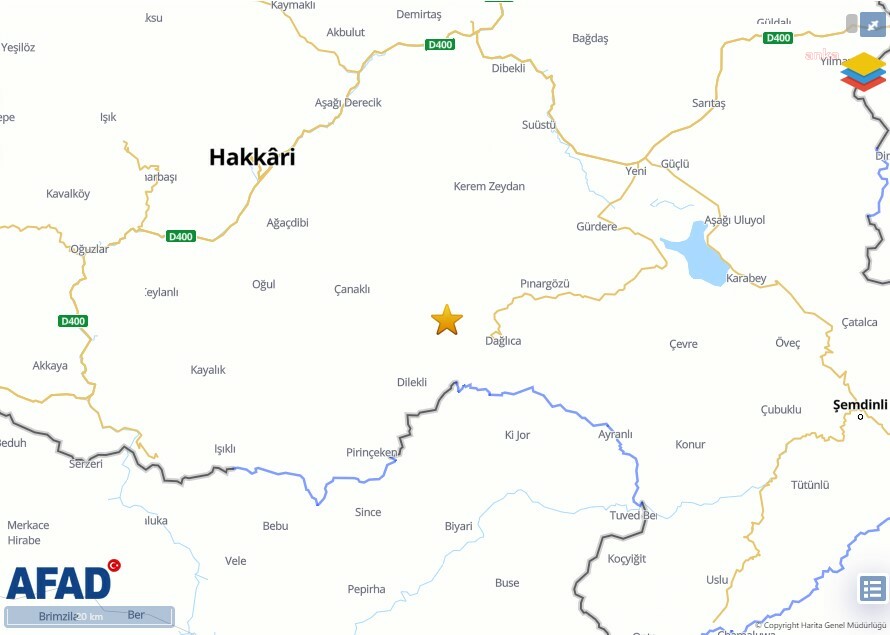 HAKKARİ'NİN YÜKSEKOVA İLÇESİNDE 4.4 BÜYÜKLÜĞÜNDE DEPREM MEYDANA GELDİ