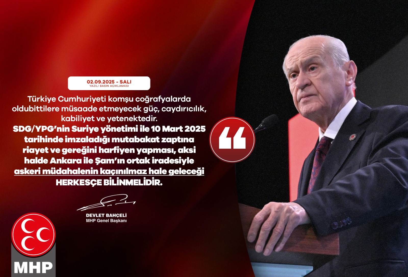 Devlet Bahçeli: “Türkiye Komşu Coğrafyalarda Oldubittilere Müsaade Etmez”