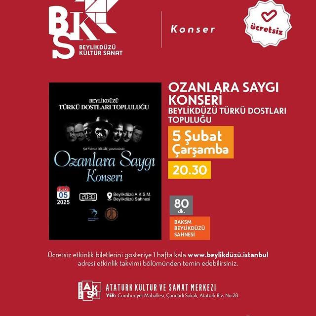 Beylikdüzü, Ozanlara Saygı Konseri ile Sanatseverlere Kapılarını Açıyor