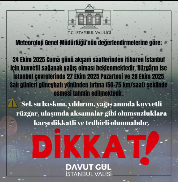 İstanbul Valiliği’nden Sel ve Fırtına Uyarısı: “Dikkatli ve Tedbirli Olun”