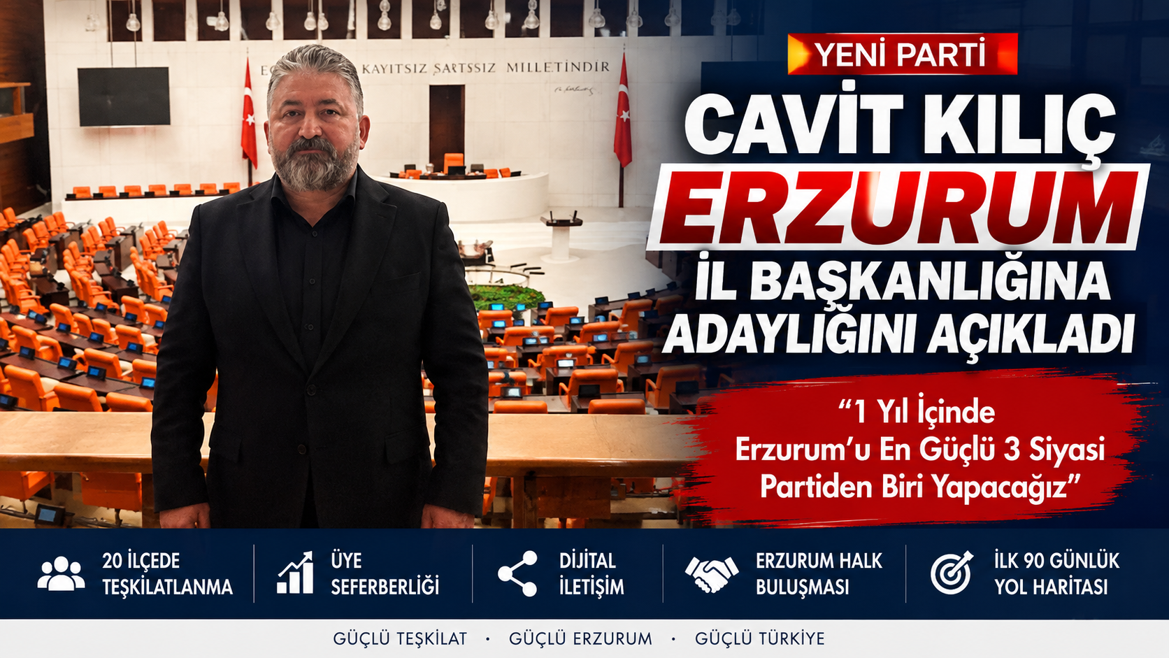 Cavit Kılıç, Yeni Parti Erzurum İl Başkanlığına Adaylığını Açıkladı: İlk 90 Günlük Yol Haritasını Paylaştı