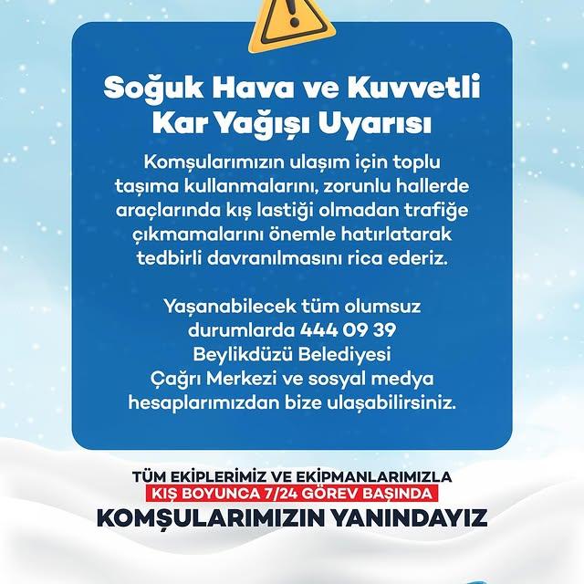 Yoğun Kar Yağışı İçin Uyarı: Beylikdüzü Belediyesi'nden Halkın Dikkatine